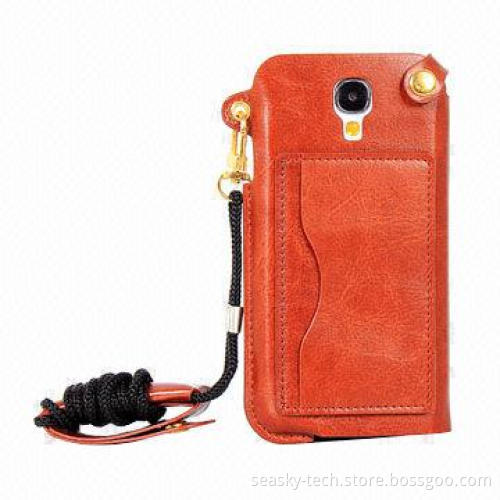 PU leather stand wallet case for Samsung S4, with lanyard